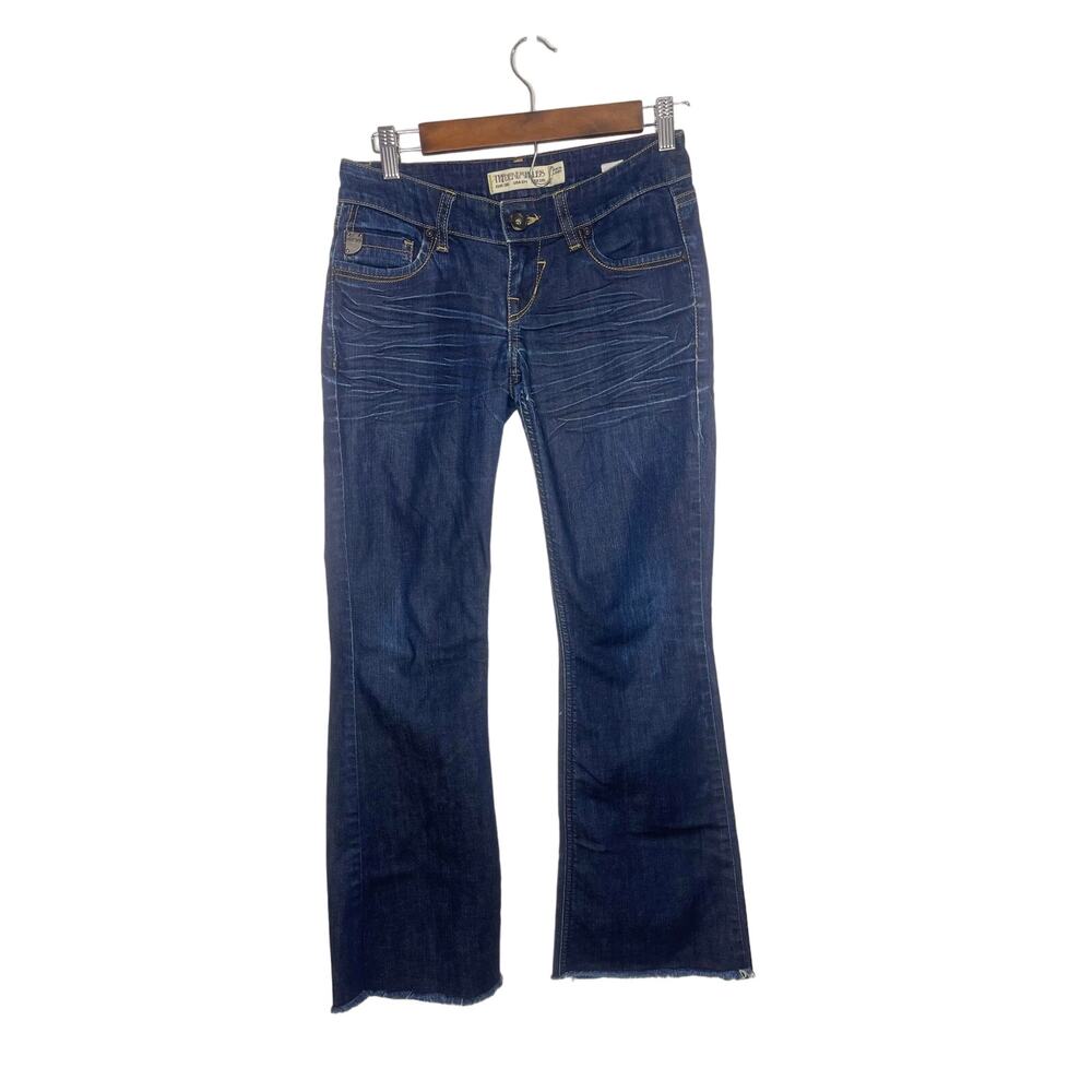 Denim Rules TRF size 4 women's blue jeans denim flare boot cut raw edge dark wsh